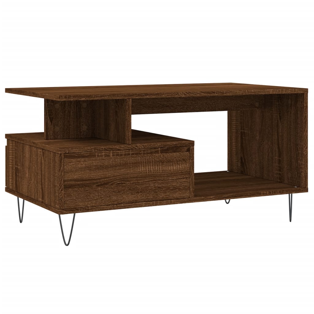 Table basse aspect chêne marron 90x49x45 cm en bois
