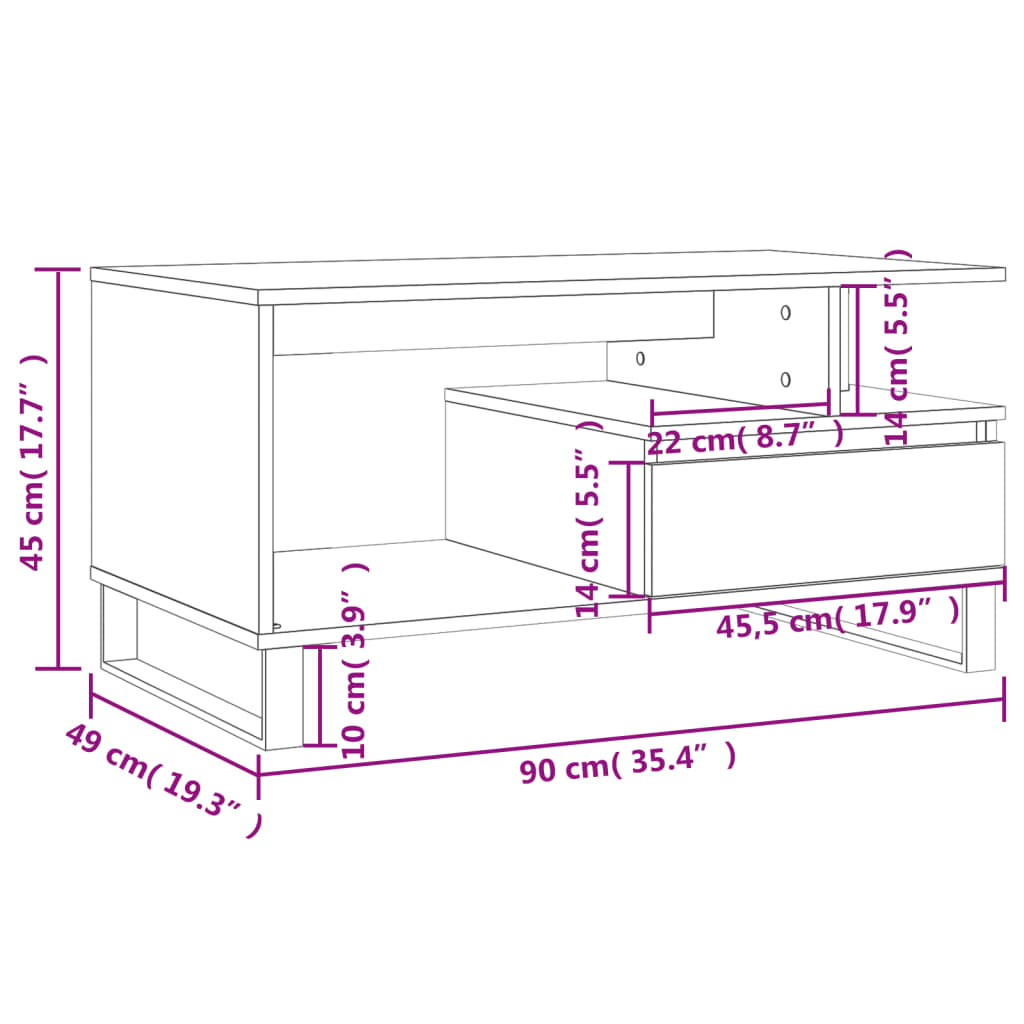 Table basse gris béton 90x49x45 cm en bois