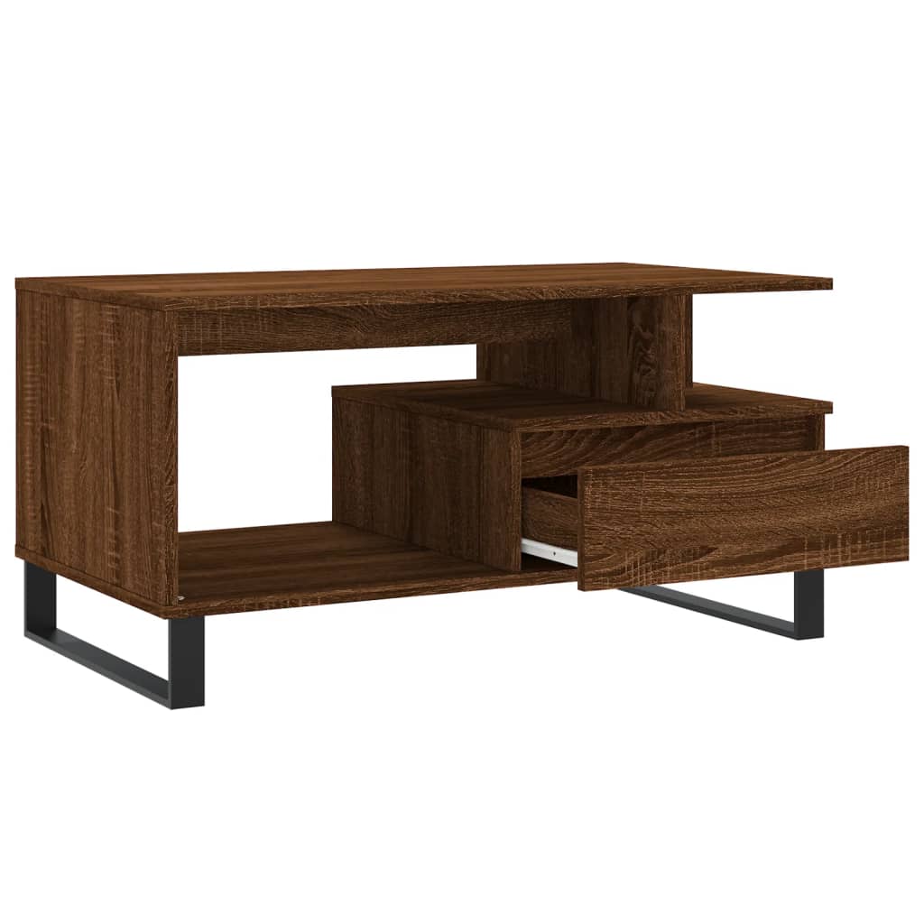 Table basse aspect chêne marron 90x49x45 cm en bois