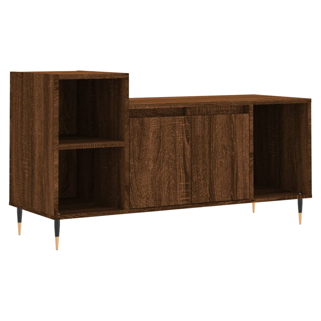 Meuble TV aspect chêne marron 100x35x55 cm matériau bois