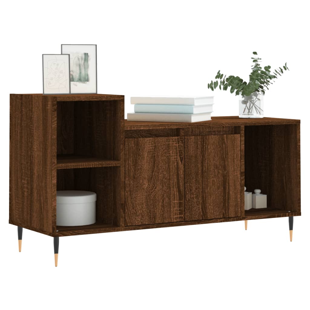 Meuble TV aspect chêne marron 100x35x55 cm matériau bois