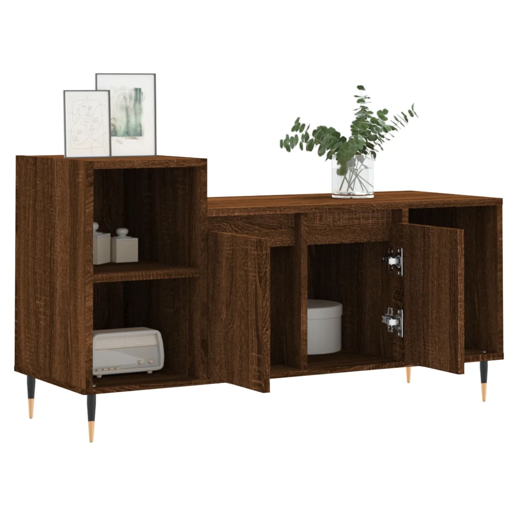 Meuble TV aspect chêne marron 100x35x55 cm matériau bois