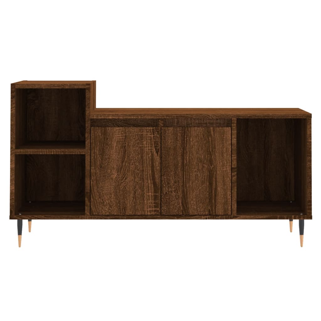 Meuble TV aspect chêne marron 100x35x55 cm matériau bois