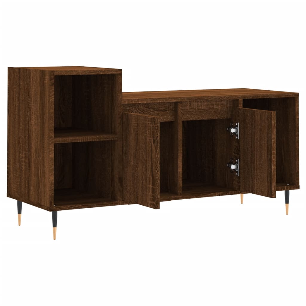 Meuble TV aspect chêne marron 100x35x55 cm matériau bois