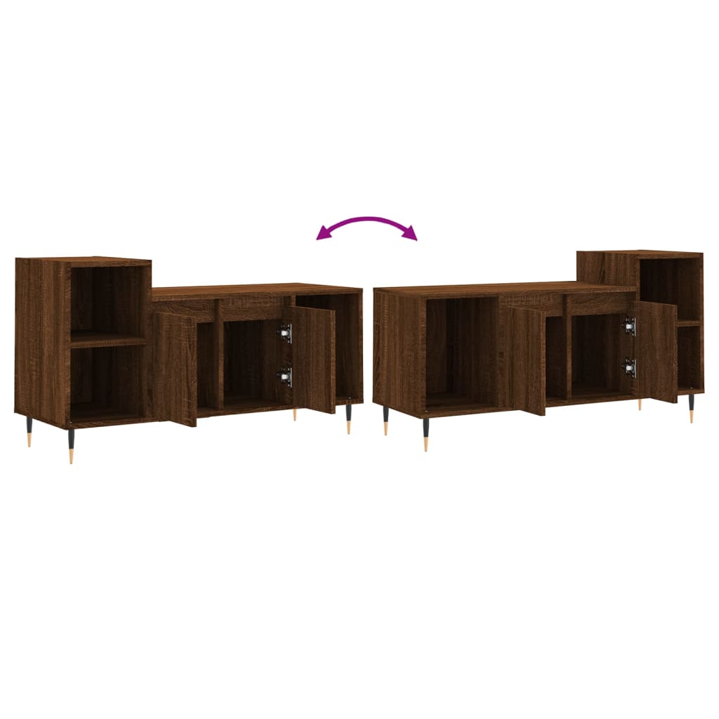 Meuble TV aspect chêne marron 100x35x55 cm matériau bois