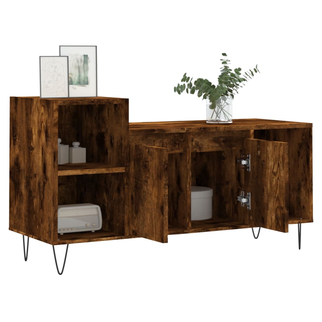 Meuble TV chêne fumé 100x35x55 cm matériau bois