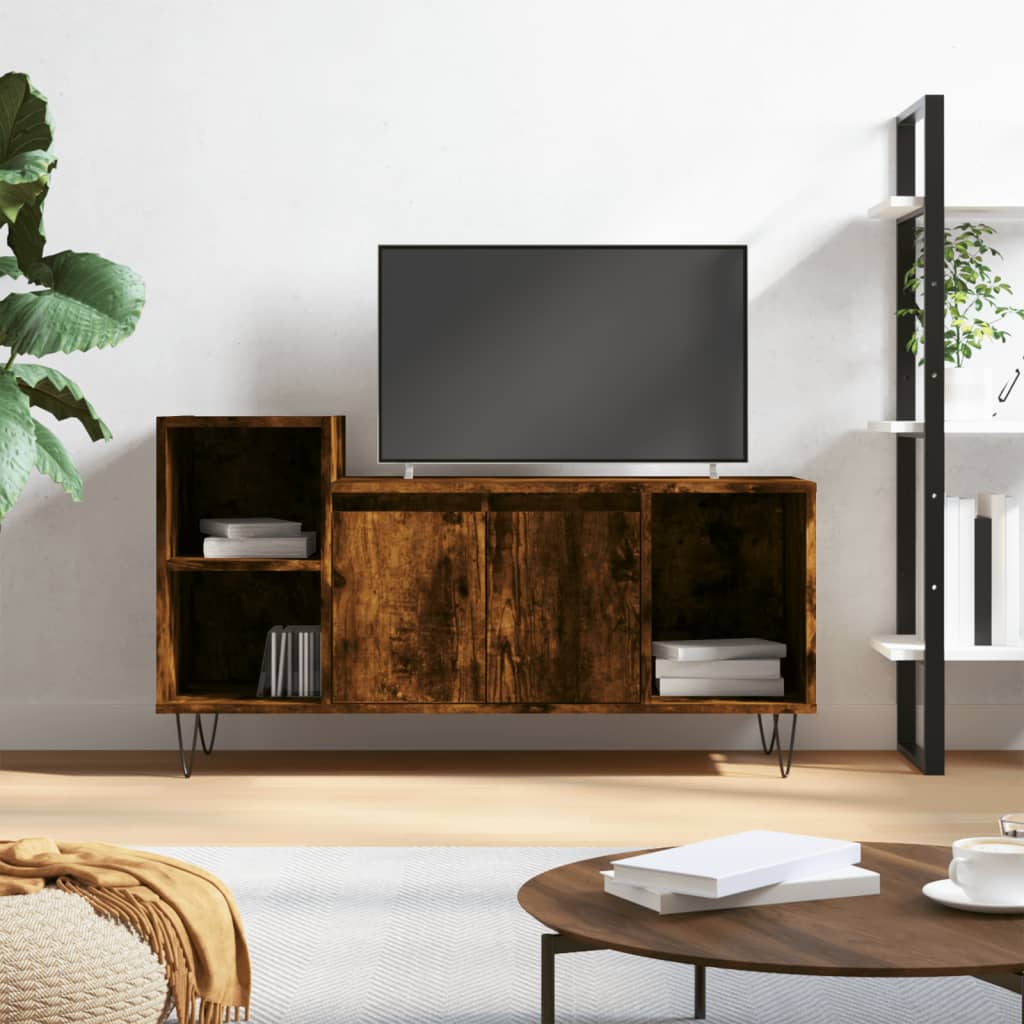 Meuble TV chêne fumé 100x35x55 cm matériau bois