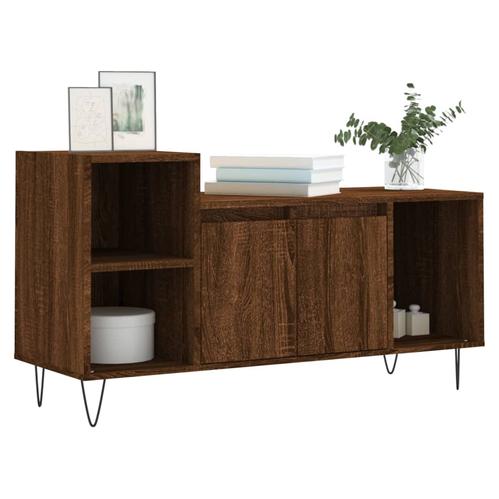 Meuble TV aspect chêne marron 100x35x55 cm matériau bois