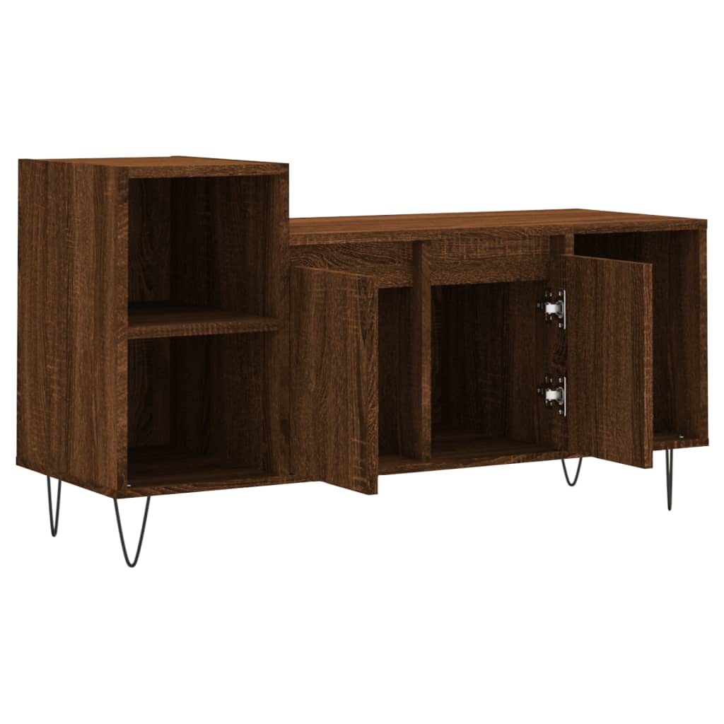 Meuble TV aspect chêne marron 100x35x55 cm matériau bois