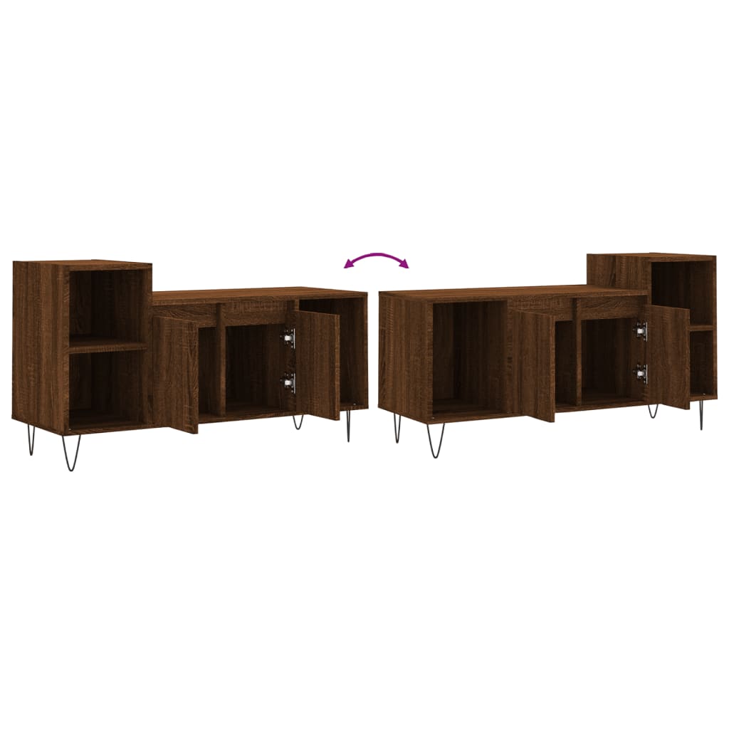 Meuble TV aspect chêne marron 100x35x55 cm matériau bois