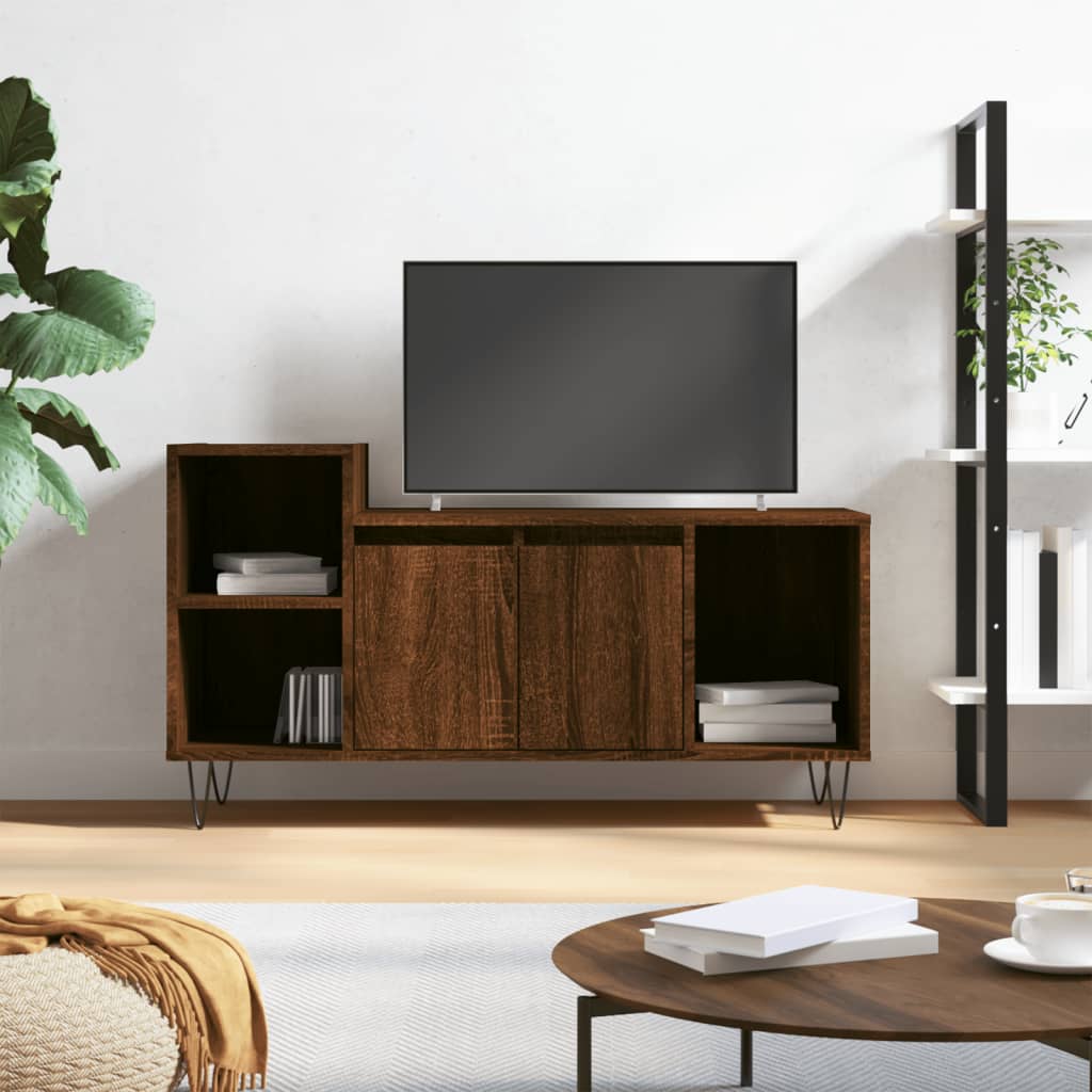 Meuble TV aspect chêne marron 100x35x55 cm matériau bois