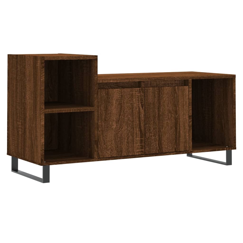 Meuble TV aspect chêne marron 100x35x55 cm matériau bois