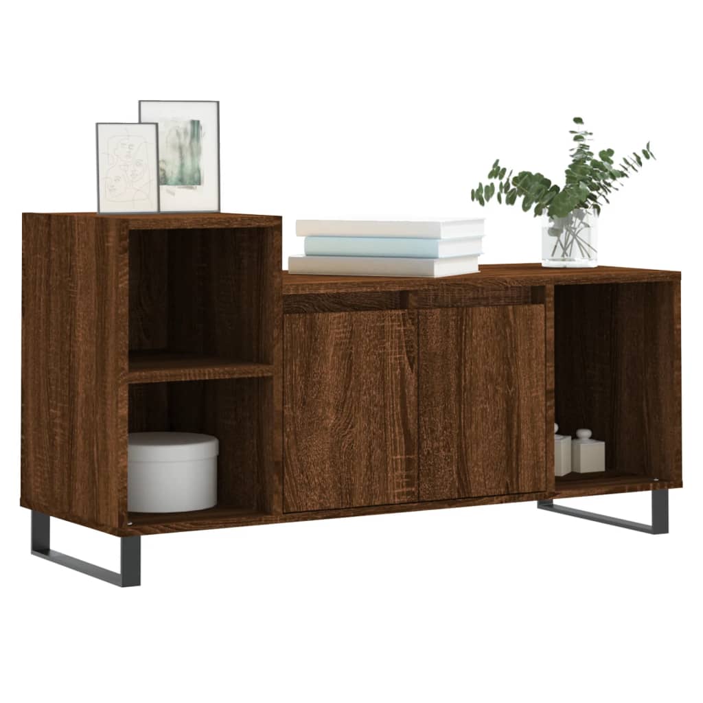 Meuble TV aspect chêne marron 100x35x55 cm matériau bois