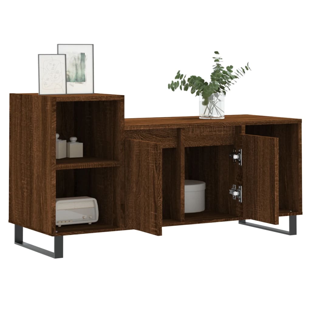 Meuble TV aspect chêne marron 100x35x55 cm matériau bois