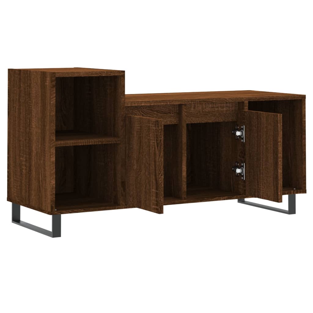 Meuble TV aspect chêne marron 100x35x55 cm matériau bois