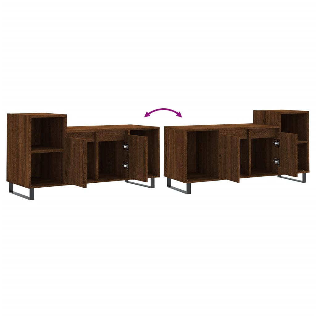 Meuble TV aspect chêne marron 100x35x55 cm matériau bois