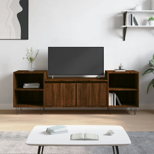 Meuble TV aspect chêne marron 160x35x55 cm matériau bois