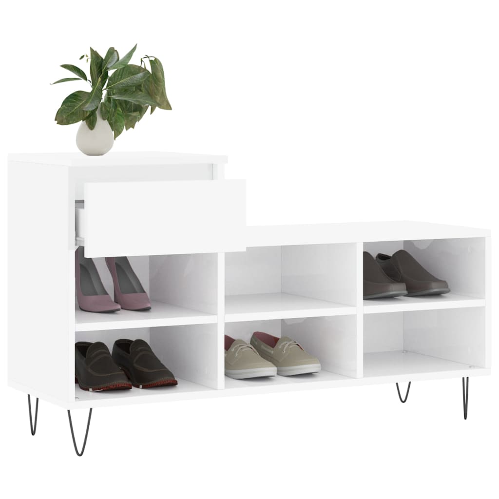 Étagère à chaussures blanc brillant 102x36x60 cm en bois