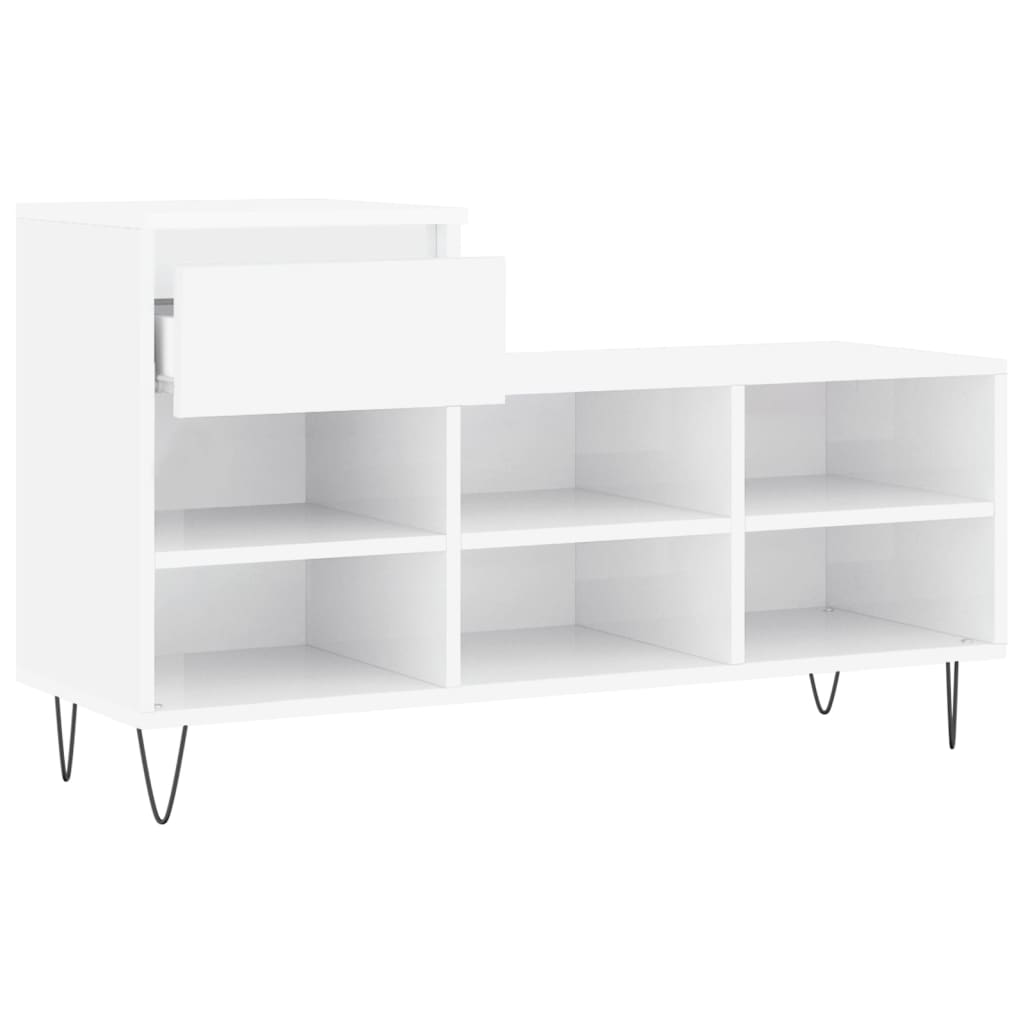 Étagère à chaussures blanc brillant 102x36x60 cm en bois