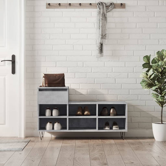 Étagère à chaussures gris béton 102x36x60 cm en bois