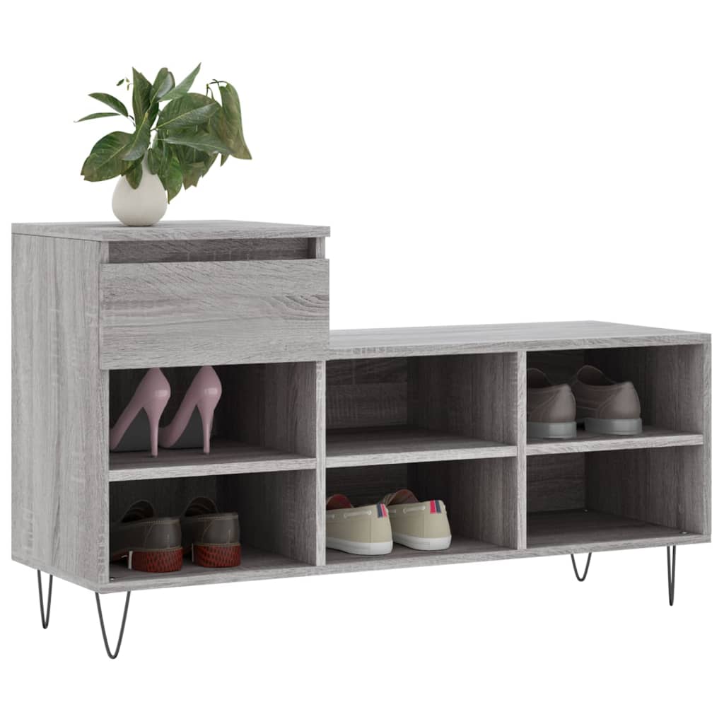 Étagère à chaussures gris Sonoma 102x36x60 cm en bois