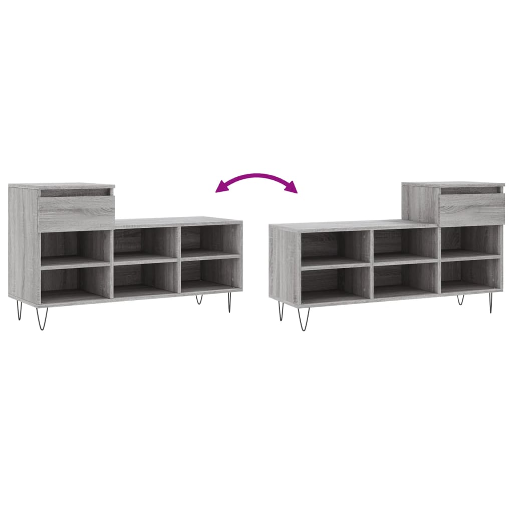 Étagère à chaussures gris Sonoma 102x36x60 cm en bois