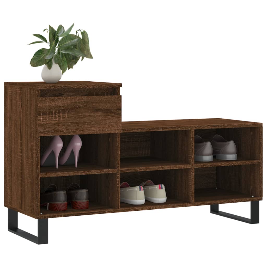 Étagère à chaussures aspect chêne marron 102x36x60 cm en bois