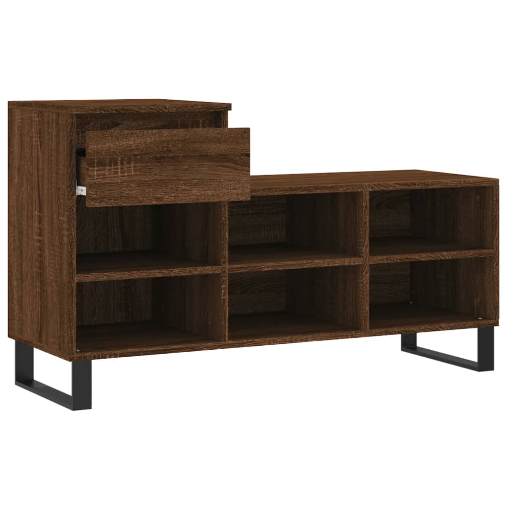Étagère à chaussures aspect chêne marron 102x36x60 cm en bois