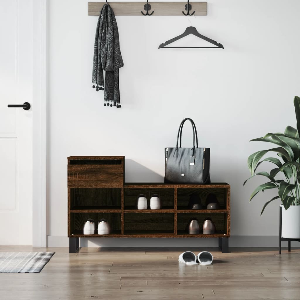 Étagère à chaussures aspect chêne marron 102x36x60 cm en bois