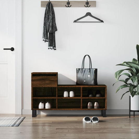 Étagère à chaussures aspect chêne marron 102x36x60 cm en bois