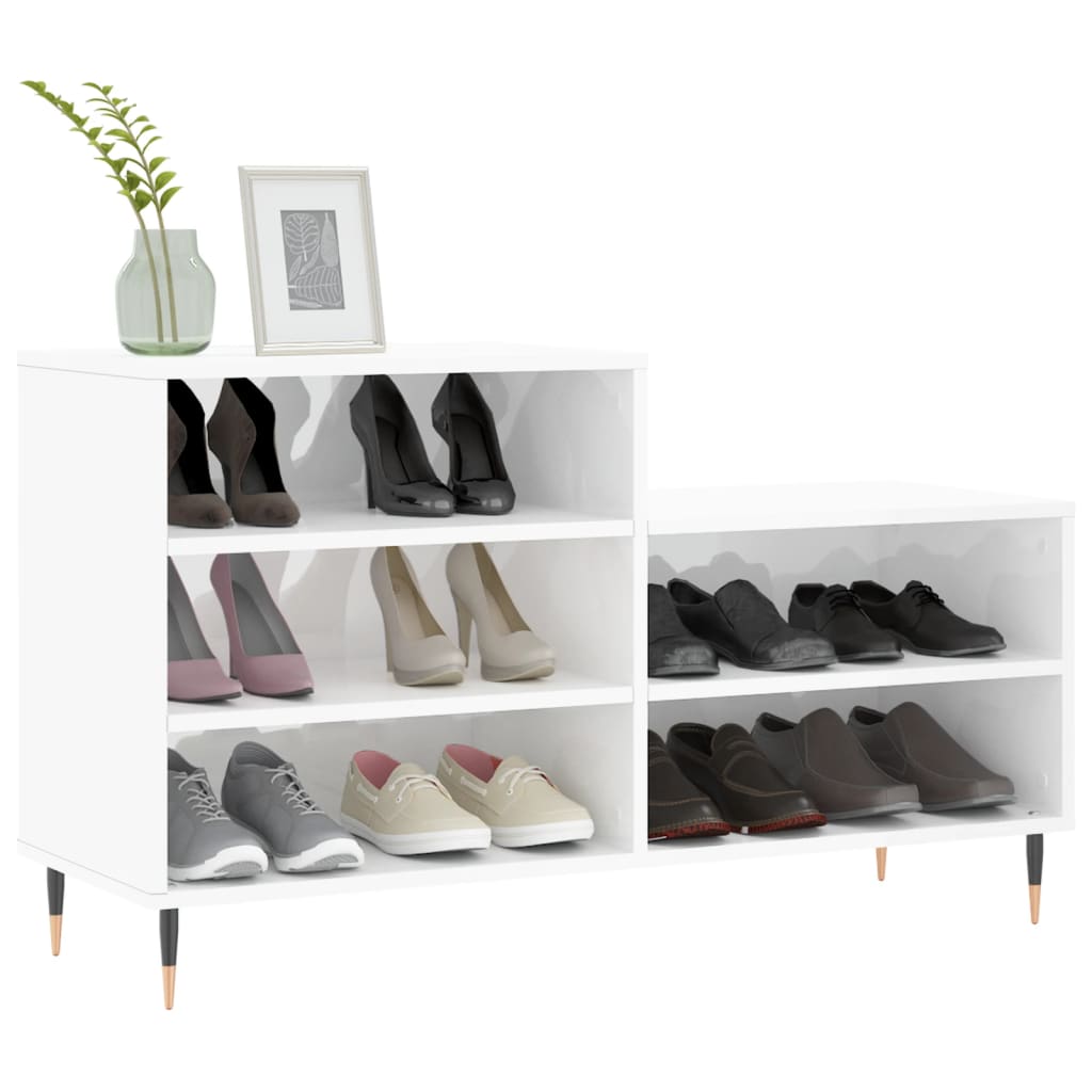 Shoe rack high gloss white 102x36x60 cm wood material