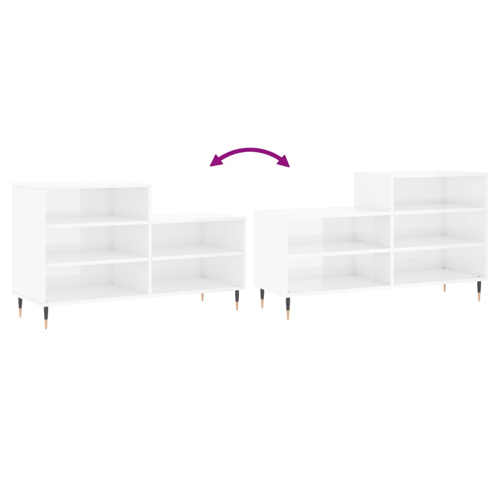 Shoe rack high gloss white 102x36x60 cm wood material