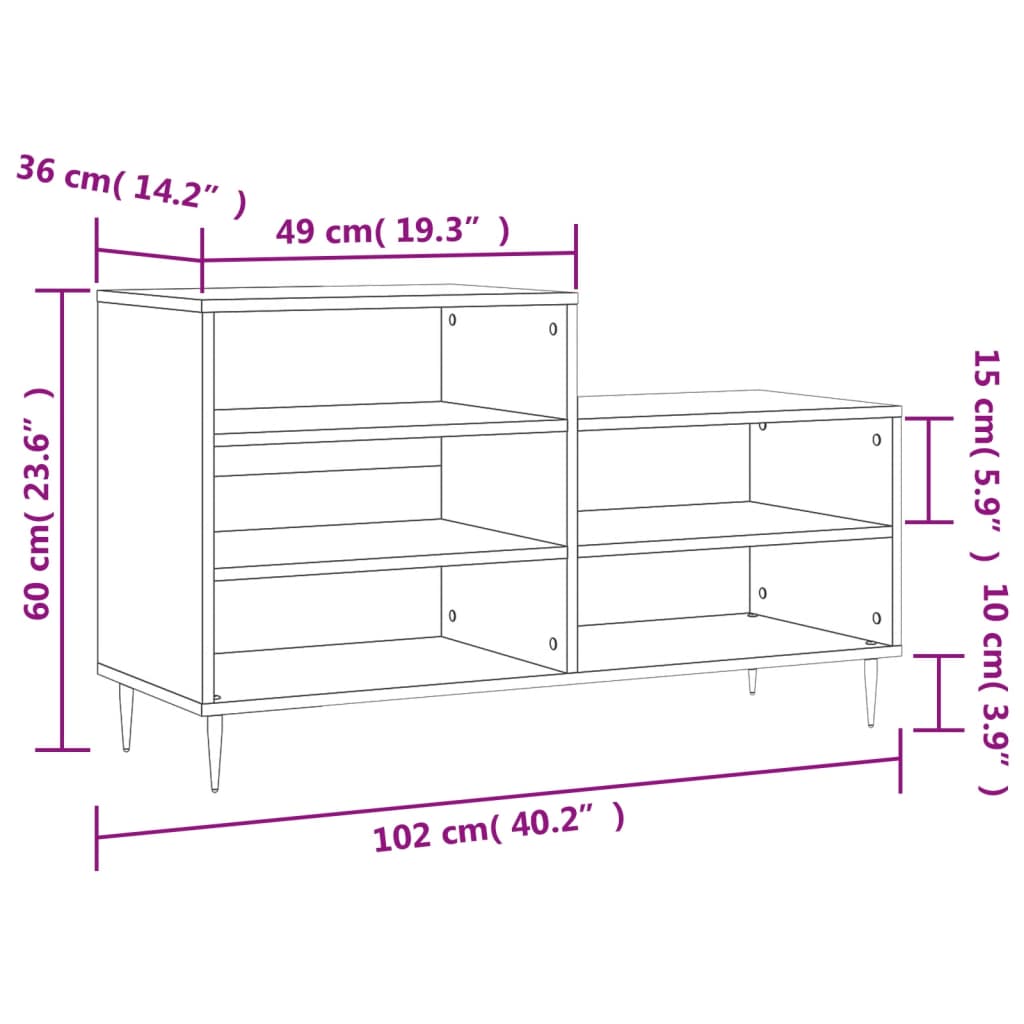 Shoe rack high gloss white 102x36x60 cm wood material