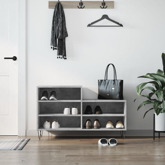 Étagère à chaussures gris béton 102x36x60 cm en bois