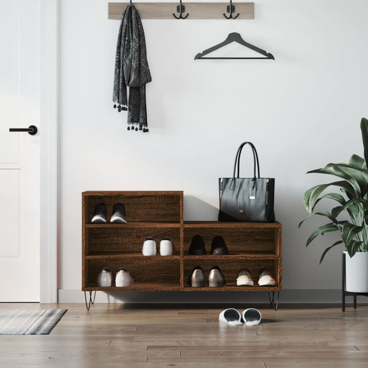 Étagère à chaussures aspect chêne marron 102x36x60 cm en bois