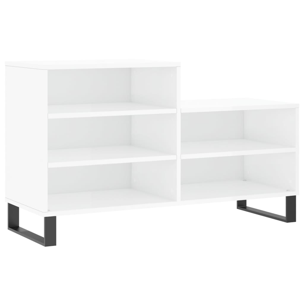Shoe rack high gloss white 102x36x60 cm wood material