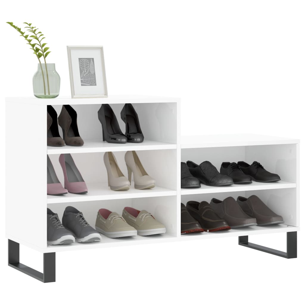 Shoe rack high gloss white 102x36x60 cm wood material