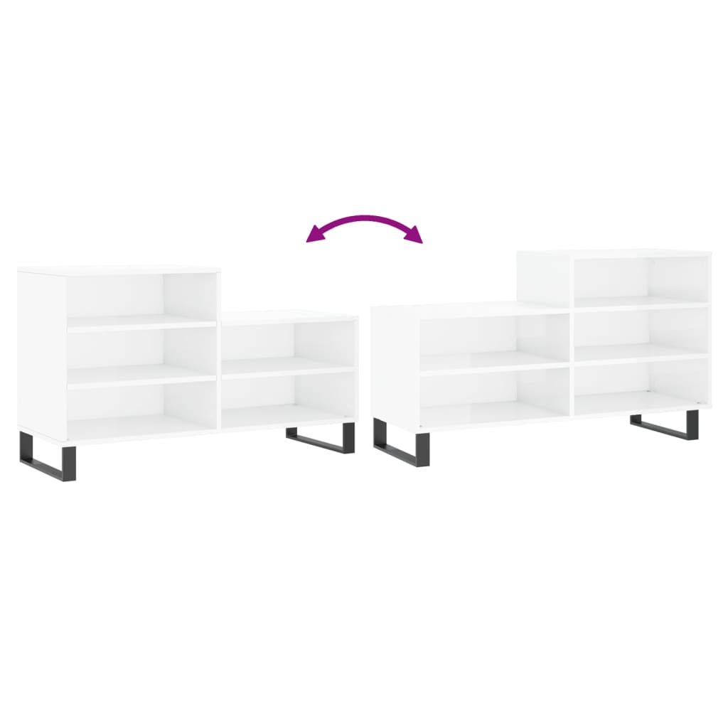 Shoe rack high gloss white 102x36x60 cm wood material
