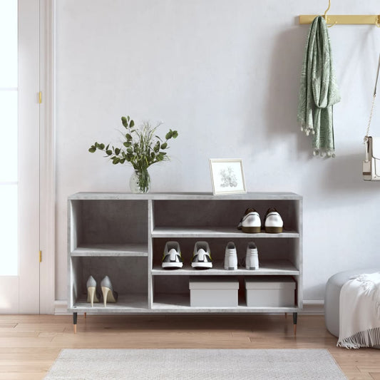 Étagère à chaussures gris béton 102x36x60 cm en bois