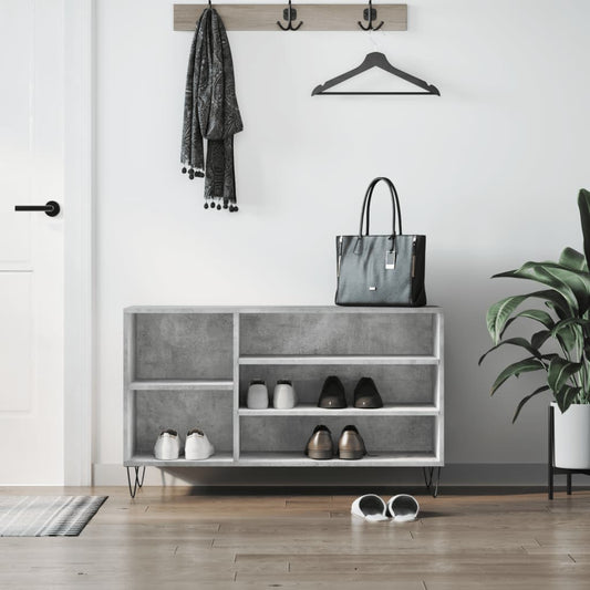 Étagère à chaussures gris béton 102x36x60 cm en bois