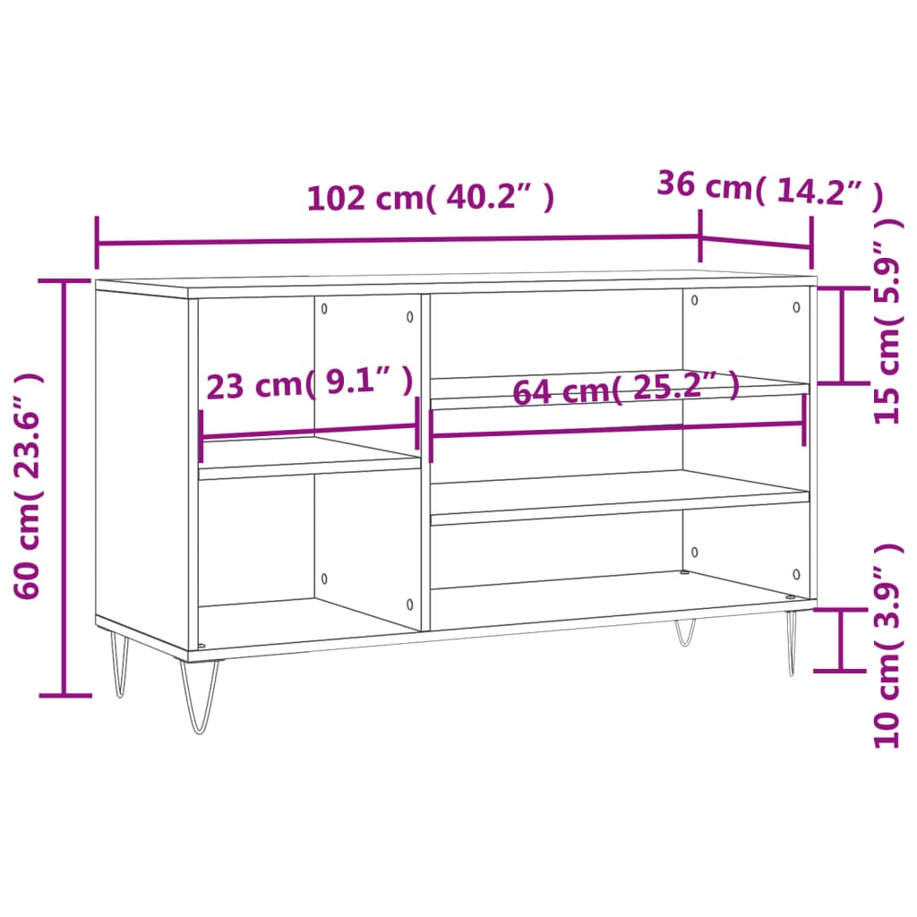 Étagère à chaussures gris Sonoma 102x36x60 cm en bois