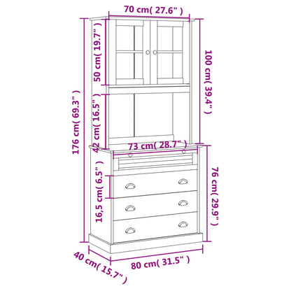 Highboard VIGO 80x40x176 cm Massivholz Kiefer