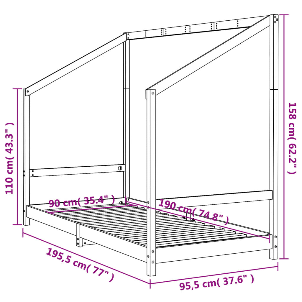 Lit enfant 90x190 cm en pin massif