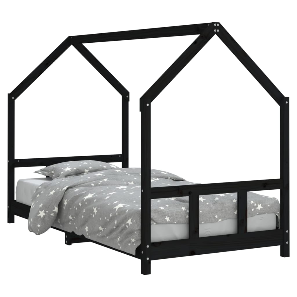 Lit enfant noir 90x190 cm en pin massif