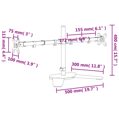 Tischhalterung für 2 Monitore Schwarz Stahl VESA 75/100 mm