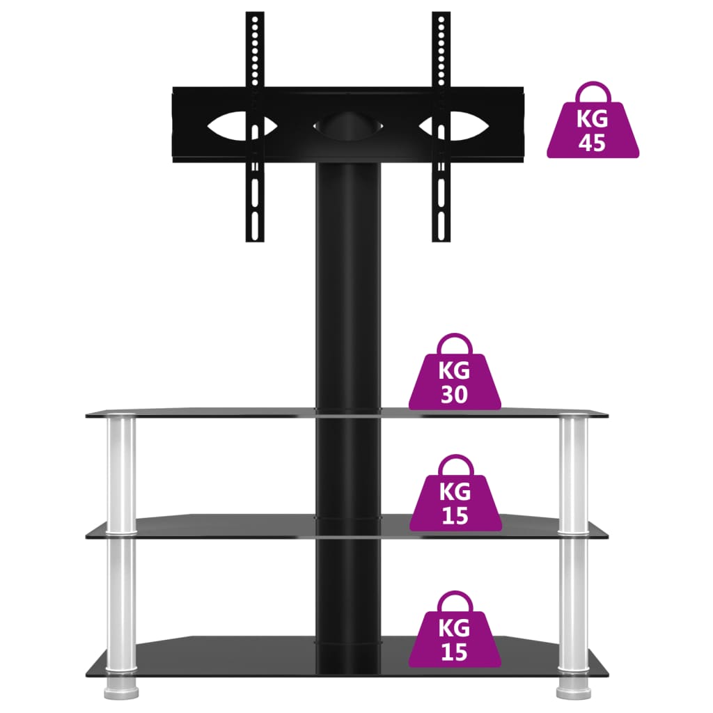 TV-Eckregal mit 3 Ablagen für 32-70 Zoll Schwarz und Silbern