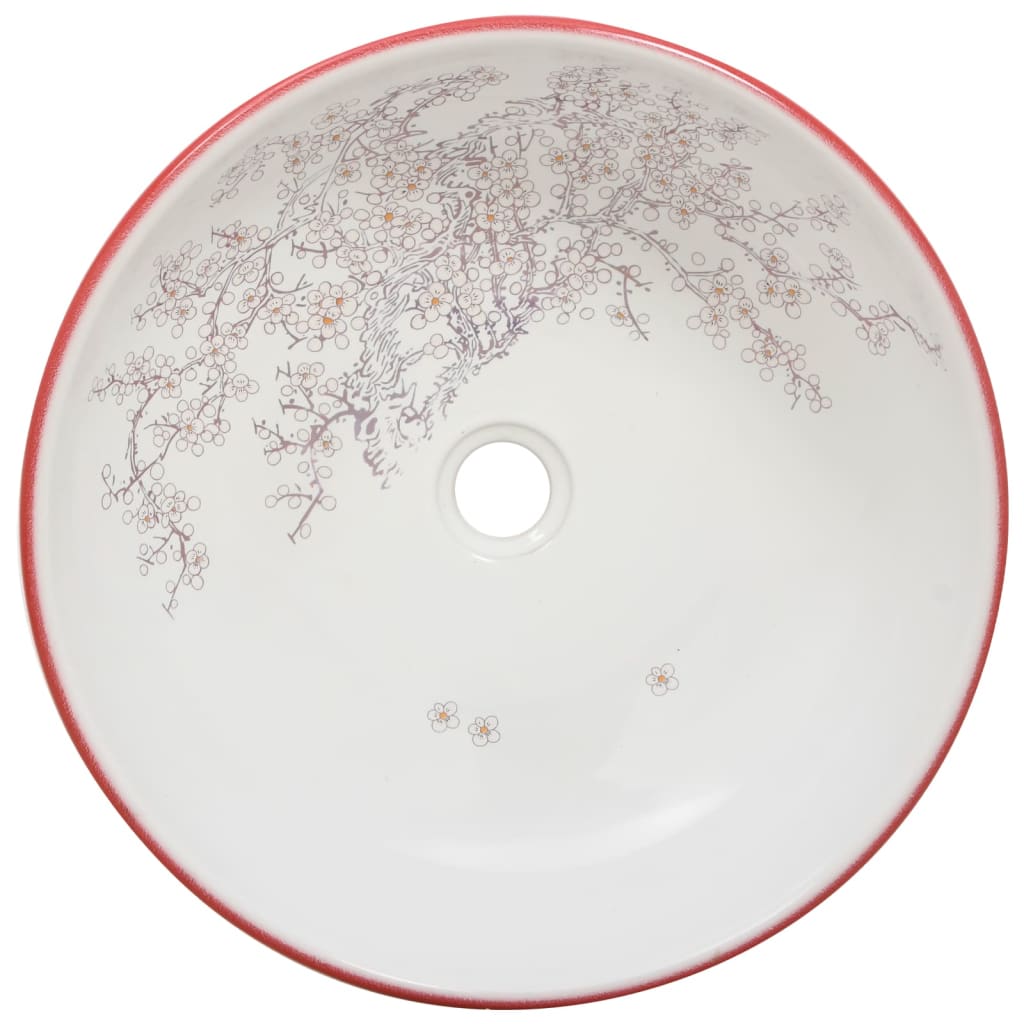 Aufsatzwaschbecken Weiß und Rot Rund Ø41x14 cm Keramik