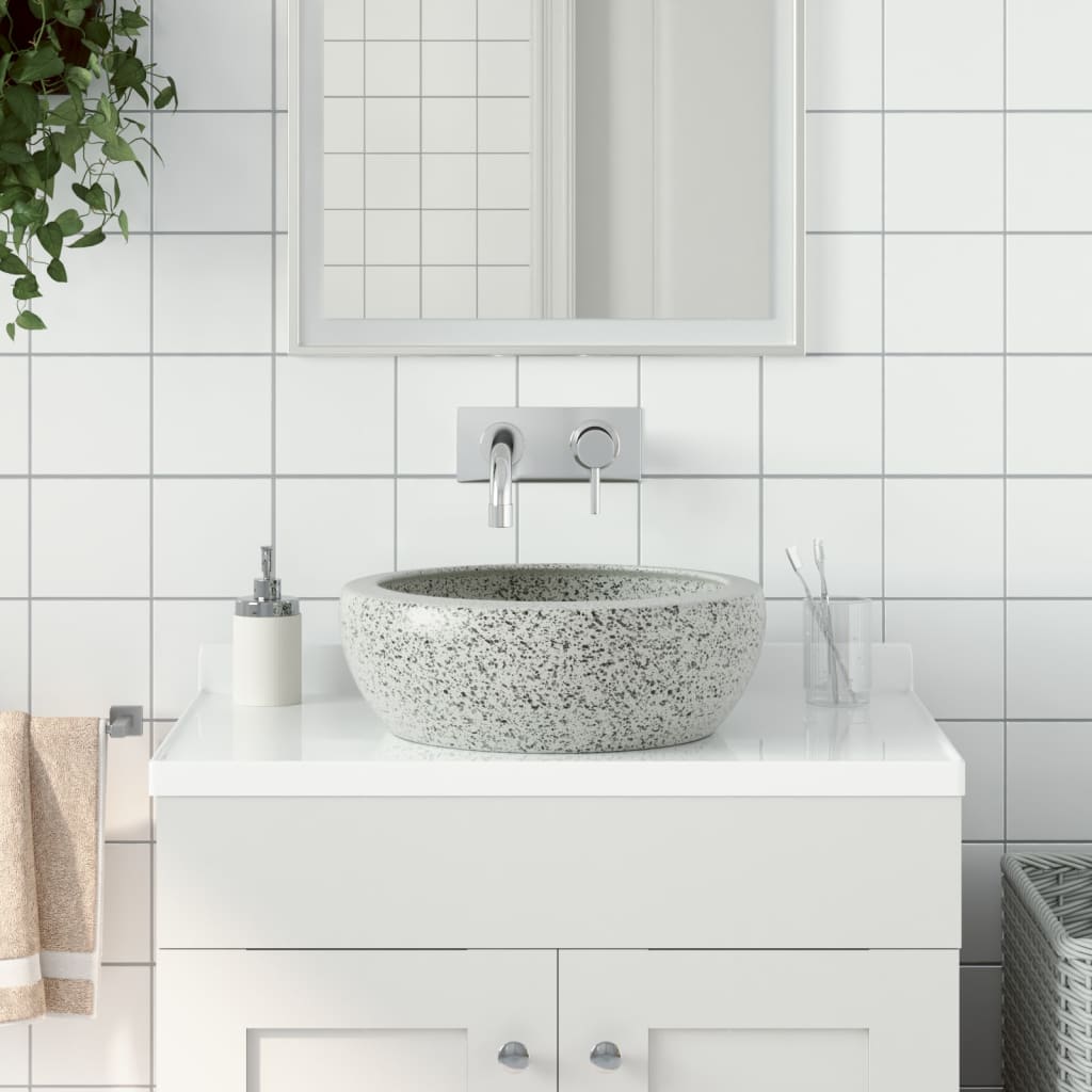Aufsatzwaschbecken Grau Rund Ø41x14 cm Keramik
