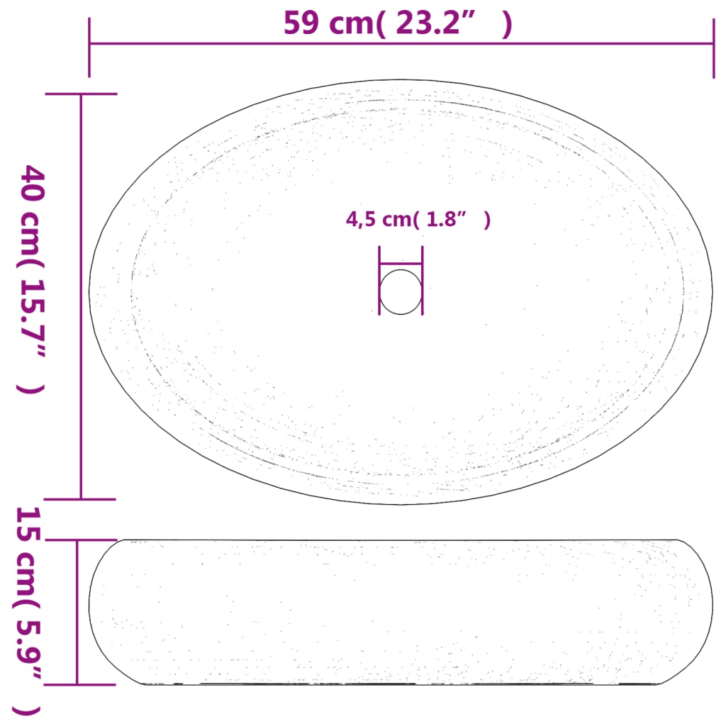 Aufsatzwaschbecken Schwarz und Grau Oval 59x40x15 cm Keramik