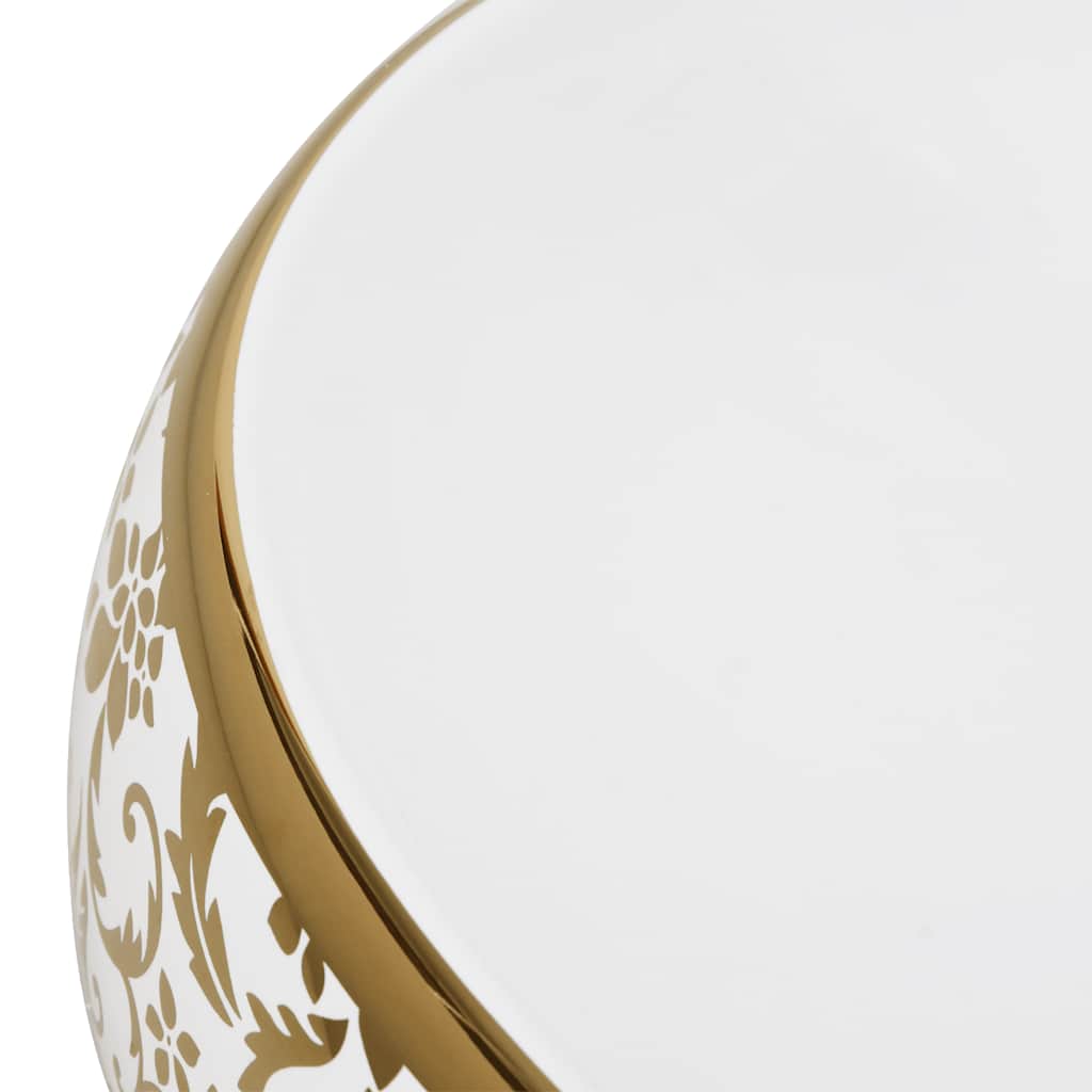 Aufsatzwaschbecken Weiß und Golden Oval 59x40x15 cm Keramik